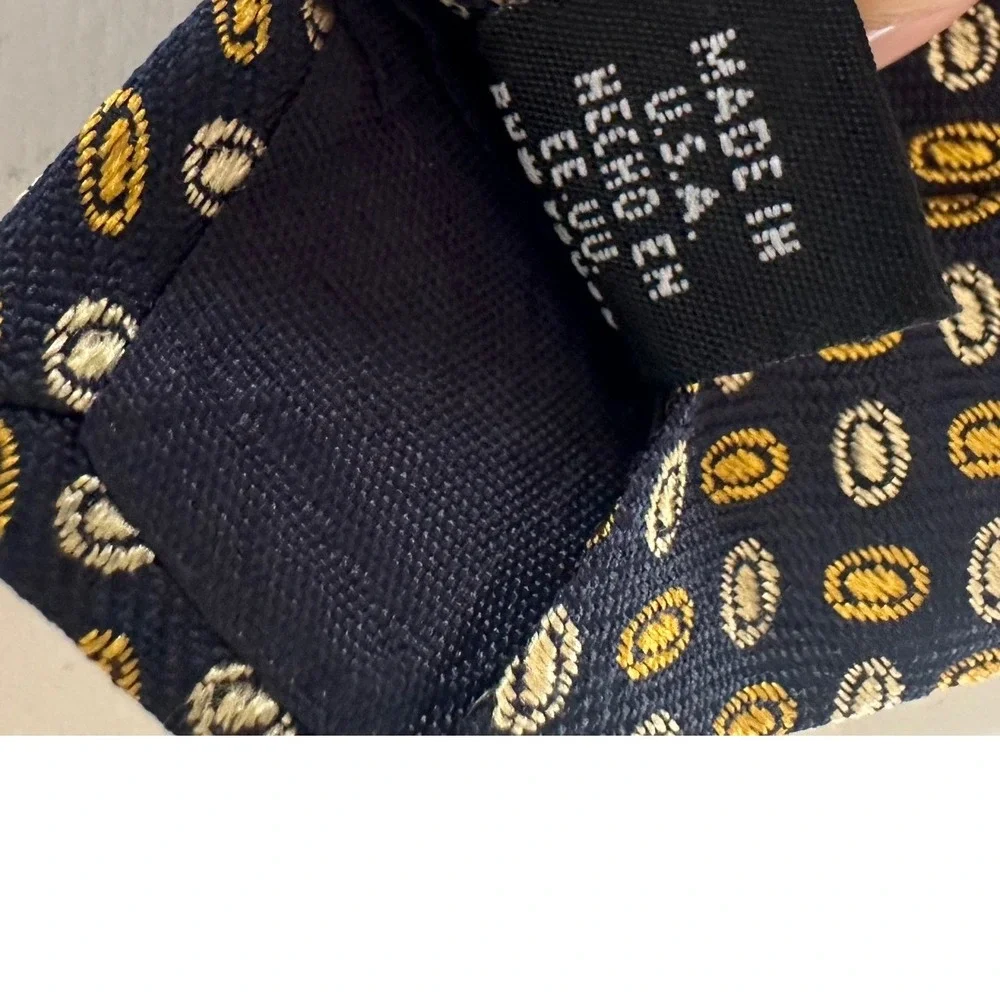 Peterborough Row Mens Silk Tie Navy Blue Gold Geometric Oval Made in USA